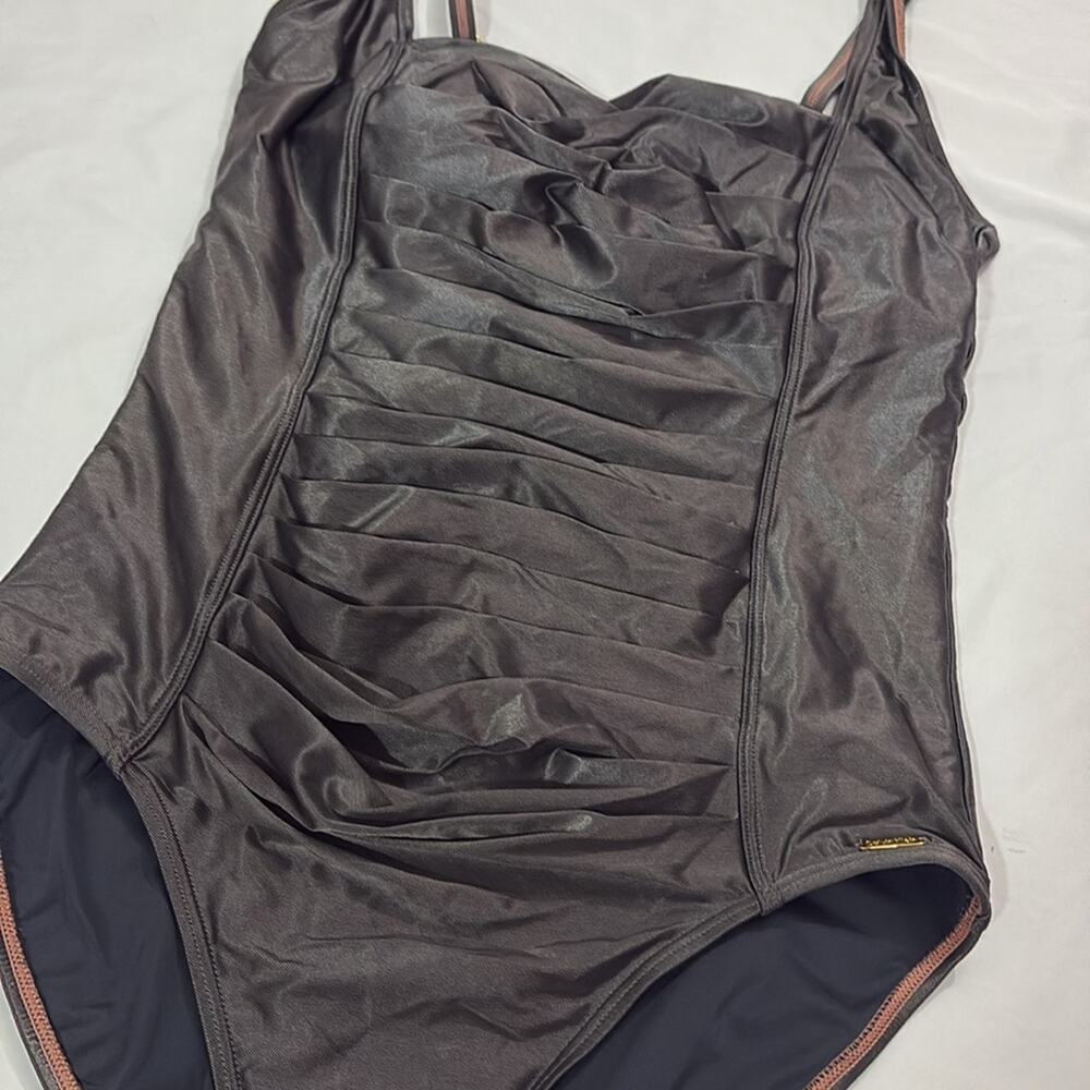 Calvin Klein Womens 14 Ruched One Piece Bathing Suit Summer Beach Vacation - Picture 2 of 8